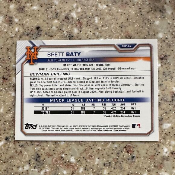 Brett Baty Trading Card - Blue and Silver refractor mint condition - Picture 3 of 3